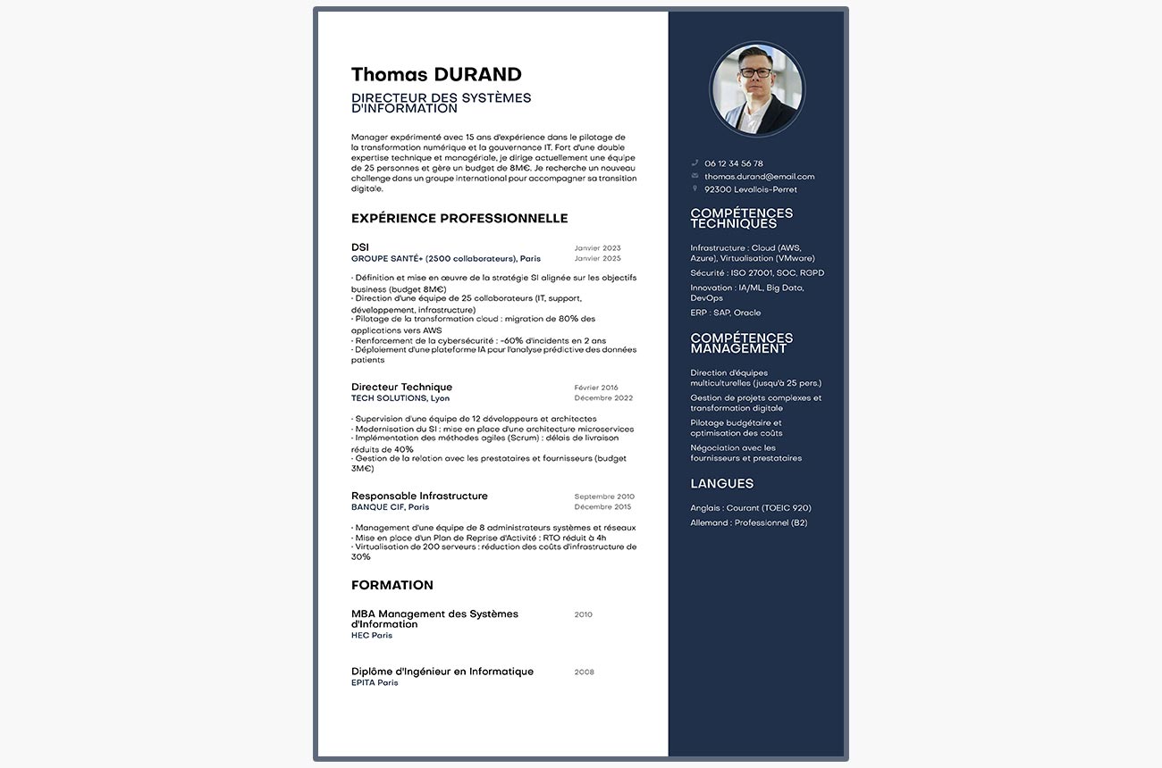 Exemple de CV de DSI mis en forme avec MakeMyCV